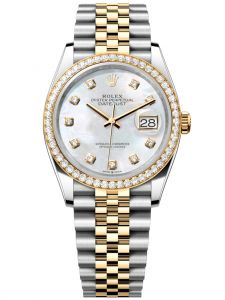 Đồng hồ Rolex Datejust M126283RBR-0009 126283RBR-0009 Oystersteel, vàng vàng và kim cương, mặt số khảm trai kim cương