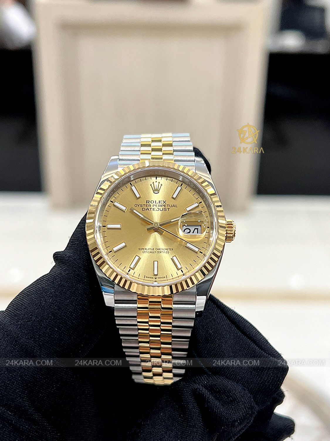 Đồng hồ Rolex Datejust 36 M126233-0015 126233-0015 Demi V&agrave;ng Kim Mặt Champagne Cọc Dạ Quang - Unworn