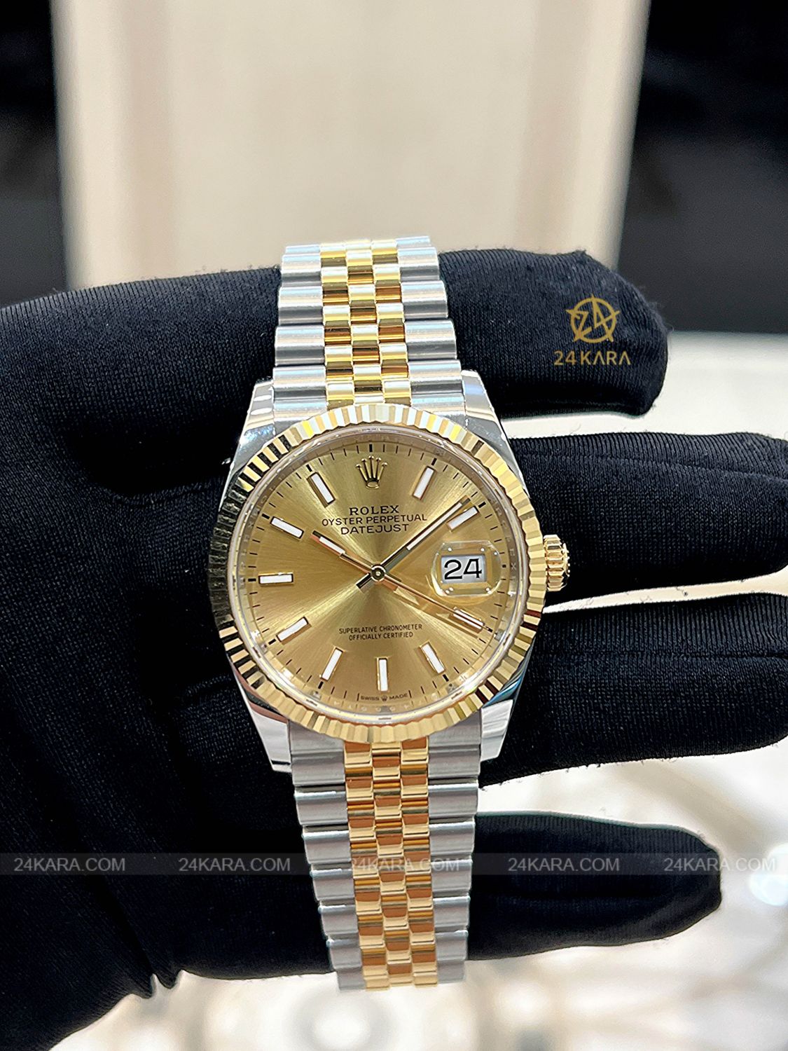 Đồng hồ Rolex Datejust 36 M126233-0015 126233-0015 Demi V&agrave;ng Kim Mặt Champagne Cọc Dạ Quang - Unworn
