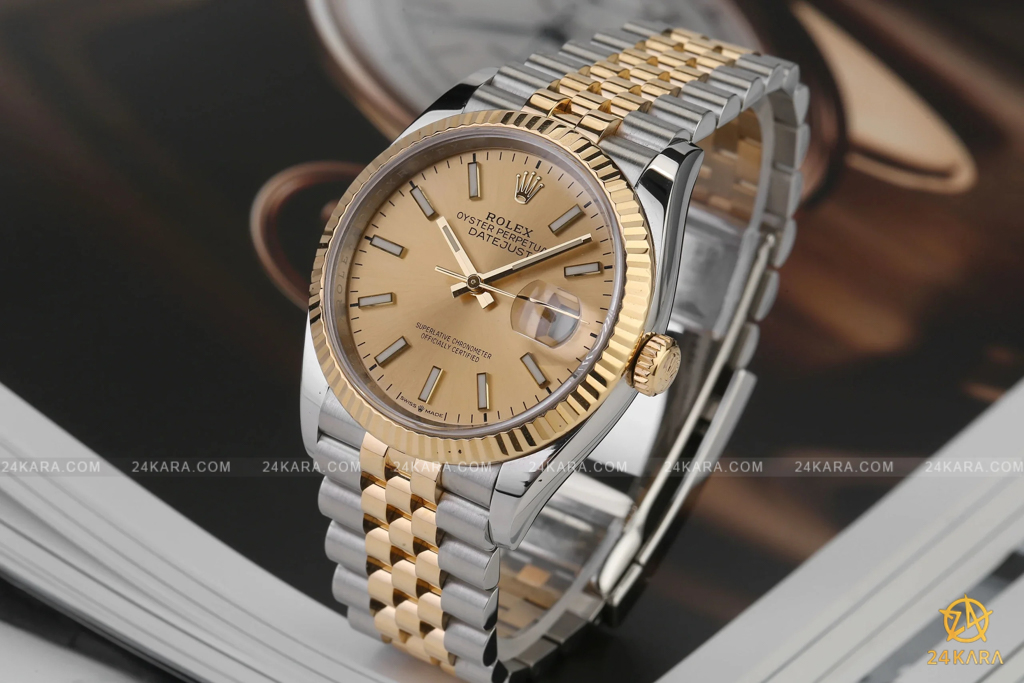 Đồng hồ Rolex Datejust 36 M126233-0015 126233-0015 Demi V&agrave;ng Kim Mặt Champagne Cọc Dạ Quang - Unworn