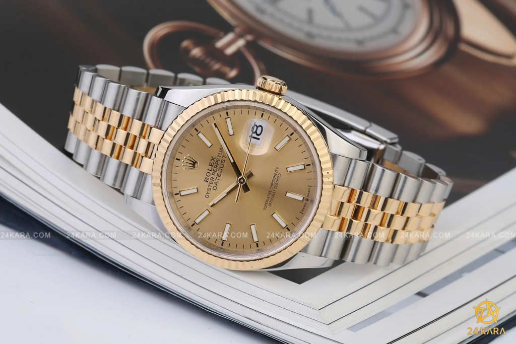 Đồng hồ Rolex Datejust 36 M126233-0015 126233-0015 Demi V&agrave;ng Kim Mặt Champagne Cọc Dạ Quang - Unworn