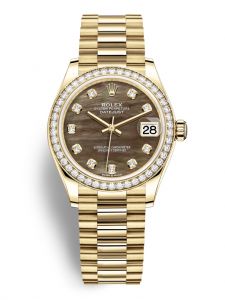 Đồng hồ Rolex Datejust M278288RBR-0032 278288RBR-0032 vàng và kim cương, mặt số khảm trai đen kim cương