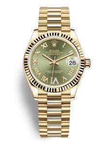 Đồng hồ Rolex Datejust M278278-0030 278278-0030 vàng vàng, mặt số xanh olive kim cương