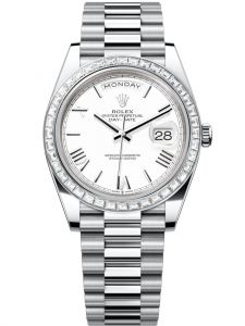 Đồng hồ Rolex Day-Date M228396TBR-0018 228396TBR-0018 bạch kim và kim cương, mặt số trắng