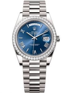 Đồng hồ Rolex Day-Date M228349RBR-0005 228349RBR-0005 vàng trắng và kim cương, mặt số xanh sáng