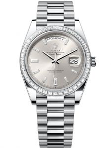 Đồng hồ Rolex Day-Date M228396TBR-0011 228396TBR-0011 bạch kim và kim cương, mặt số bạc kim cương