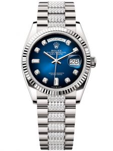 Đồng hồ Rolex Day-Date M128239-0029 128239-0029 vàng trắng, mặt số xanh ombre kim cương