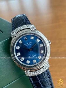 Đồng hồ Rolex Cellini Cellissima 27 Vàng Trắng 18ct Diamond M6672 6672 Mặt Xanh - Lướt