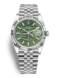 Đồng hồ Rolex Datejust 36 M126234-0047 126234-0047 Bezel vàng Trắng 18k và Mặt Xanh lá họa tiết cây cọ - Lướt