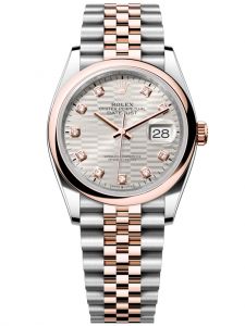 Đồng hồ Rolex Datejust 36 M126201-0039 126201-0039 Thép Oystersteel và Vàng Everose 18ct Mặt bạc họa tiết gấp nếp - Mẫu 2022