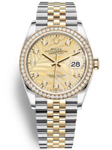 Đồng hồ Rolex Datejust M126283RBR-0029 126283RBR-0029 Thép, Vàng vàng và Kim cương , mặt số họa tiết cây cọ vàng kim kim cương - Mẫu mới 2022