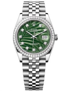 Đồng hồ Rolex Datejust 36 M126284RBR-0047 126284RBR-0047 Thép Oystersteel vàng Trắng 18ct Mặt Xanh lá họa tiết cây cọ Niềng Kim cương - Mẫu 2022