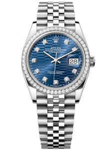 Đồng hồ Rolex Datejust M126284RBR-0049 126284RBR-0049 Thép, Vàng trắng và Kim cương, mặt số họa tiết gấp nếp xanh sáng kim cương - Mẫu mới 2022