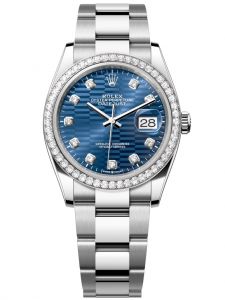 Đồng hồ Rolex Datejust M126284RBR-0050 126284RBR-0050 Thép, Vàng trắng và Kim cương , mặt số họa tiết gấp nếp xanh sáng kim cương - Mẫu mới 2022