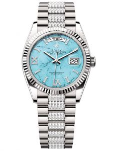 Đồng hồ Rolex Day-Date M128239-0045 128239-0045 white gold, mặt số xanh ngọc lam kim cương - Mẫu mới 2023