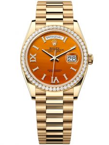 Đồng hồ Rolex Day-Date M128348RBR-0049 128348RBR-0049 yellow gold, mặt số đá carnelian kim cương - Mẫu mới 2023