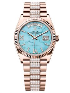 Đồng hồ Rolex Day-Date 36 M128235-0065 128235-0065 Vàng Everose 18ct Mặt xanh ngọc lam kim cương - Mẫu 2023