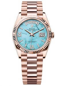 Đồng hồ Rolex Day-Date 36 M128235-0064 128235-0064 Vàng Everose 18ct Mặt xanh ngọc lam kim cương - Mẫu 2023
