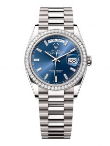Đồng hồ Rolex Day-Date 36 M128349RBR-0051 128349RBR-0051 Vàng Trắng 18ct Màu Xanh Dương Sáng Niềng Kim cương - Mẫu 2024