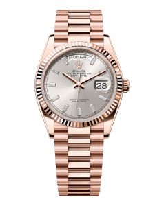 Đồng Hồ Rolex Day-Date M128235-0087 128235-0087 Vàng Everose 18ct Màu Bạc, Nạm Kim Cương - Mã Mới 2024