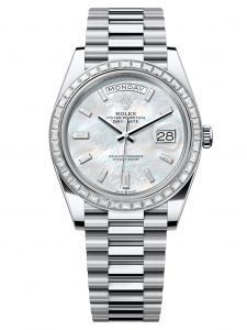Đồng hồ Rolex Day-Date 40 M228396TBR-0043 228396TBR-0043 Bạch Kim Mặt Khảm Trai Trắng Niềng Kim cương - Mẫu 2024