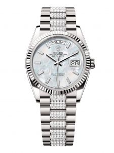 Đồng hồ Rolex Day-Date 36 M128239-0066 128239-0066 Vàng Trắng 18ct Mặt Khảm Trai Trắng Niềng Kim cương - Mẫu 2024