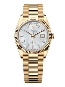 Đồng hồ Rolex Day-Date 36 M128238-0123 128238-0123 Vàng Kim 18ct Mặt Khảm Trai Trắng Niềng Kim cương - Mẫu 2024