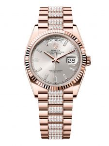 Đồng hồ Rolex Day-Date 36 M128235-0088 128235-0088 Vàng Everose 18ct Màu Bạc Niềng Kim cương - Mẫu 2024