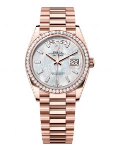 Đồng hồ Rolex Day-Date 36 M128345RBR-0077 128345RBR-0077 Vàng Everose 18ct Mặt Khảm Trai Trắng Niềng Kim cương - Mẫu 2024