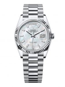 Đồng hồ Rolex Day-Date 36 M128236-0021 128236-0021 Bạch Kim Mặt Khảm Trai Trắng Niềng Kim cương - Mẫu 2024