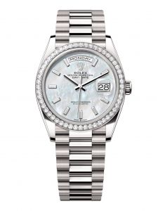 Đồng hồ Rolex Day-Date 36 M128349RBR-0049 128349RBR-0049 Vàng Trắng 18ct Mặt Khảm Trai Trắng Niềng Kim cương - Mẫu 2024