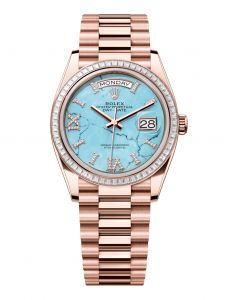 Đồng hồ Rolex Day-Date 36 M128395TBR-0018 128395TBR-0018 Vàng Everose 18ct Màu Xanh Ngọc Lam Niềng Kim cương - Mẫu 2024