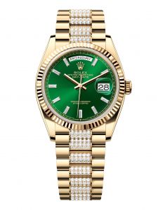 Đồng hồ Rolex Day-Date 36 M128238-0131 128238-0131 Vàng Kim 18ct Màu Xanh Lá Cây Tươi Niềng Kim cương - Mẫu 2024