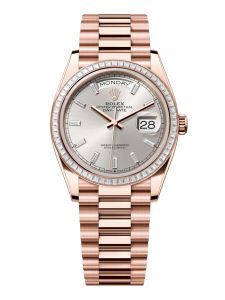 Đồng Hồ Rolex Day-Date M128395TBR-0030 128395TBR-0030 Vàng Everose 18ct Màu Bạc, Nạm Kim Cương - Mã Mới 2024