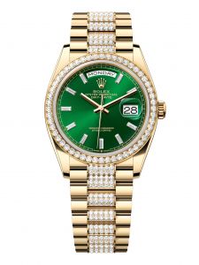 Đồng Hồ Rolex Day-Date M128348RBR-0079 128348RBR-0079 Vàng Kim 18ct Màu Xanh Lá Cây Tươi, Nạm Kim Cương - Mã Mới 2024