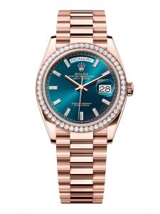 Đồng hồ Rolex Day-Date 36 M128345RBR-0083 128345RBR-0083 Vàng Everose 18ct Màu Xanh Lục Lam Niềng Kim cương - Mẫu 2024