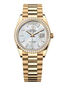 Đồng hồ Rolex Day-Date 36 M128348RBR-0070 128348RBR-0070 Vàng Kim 18ct Mặt Khảm Trai Trắng Niềng Kim cương - Mẫu 2024
