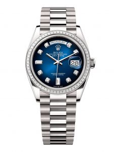 Đồng hồ Rolex Day-Date 36 M128399TBR-0007 128399TBR-0007 Vàng Trắng 18ct Màu Xanh Ombre Niềng Kim cương - Mẫu 2024