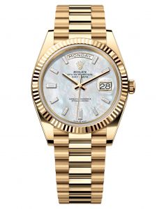 Đồng hồ Rolex Day-Date 40 M228238-0071 228238-0071 Vàng Kim 18ct Mặt Khảm Trai Trắng Niềng Kim cương - Mẫu 2024