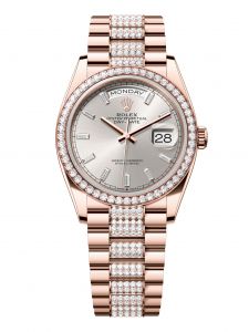 Đồng Hồ Rolex Day-Date M128345RBR-0082 128345RBR-0082 Vàng Everose 18ct Màu Bạc, Nạm Kim Cương - Mã Mới 2024