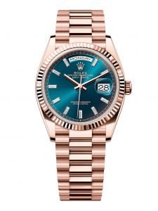 Đồng Hồ Rolex Day-Date M128235-0085 128235-0085 Vàng Everose 18ct Màu Xanh Lục Lam, Nạm Kim Cương - Mã Mới 2024