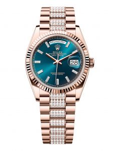 Đồng hồ Rolex Day-Date 36 M128235-0086 128235-0086 Vàng Everose 18ct Màu Xanh Lục Lam Niềng Kim cương - Mẫu 2024