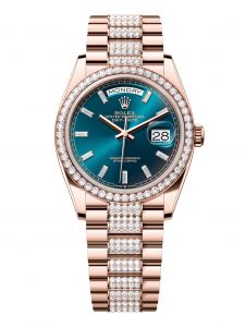 Đồng hồ Rolex Day-Date 36 M128345RBR-0084 128345RBR-0084 Vàng Everose 18ct Màu Xanh Lục Lam Niềng Kim cương - Mẫu 2024