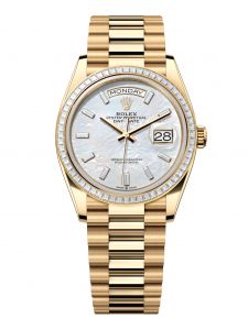 Đồng hồ Rolex Day-Date 36 M128398TBR-0030 128398TBR-0030 Vàng Kim 18ct Mặt Khảm Trai Trắng Niềng Kim cương - Mẫu 2024