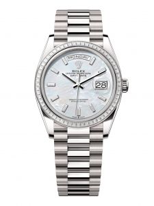 Đồng hồ Rolex Day-Date 36 M128399TBR-0023 128399TBR-0023 Vàng Trắng 18ct Mặt Khảm Trai Trắng Niềng Kim cương - Mẫu 2024