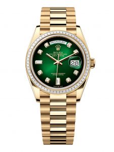 Đồng Hồ Rolex Day-Date M128398TBR-0008 128398TBR-0008 Vàng Kim 18ct Màu Ombre Xanh Lá, Nạm Kim Cương - Mã Mới 2024