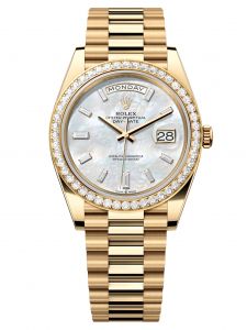 Đồng hồ Rolex Day-Date 40 M228348RBR-0046 228348RBR-0046 Vàng Kim 18ct Mặt Khảm Trai Trắng Niềng Kim cương - Mẫu 2024