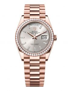 Đồng hồ Rolex Day-Date 36 M128345RBR-0081 128345RBR-0081 Vàng Everose 18ct Màu Bạc Niềng Kim cương - Mẫu 2024