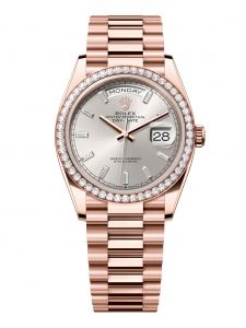 Đồng Hồ Rolex Day-Date M128345RBR-0081 128345RBR-0081 Vàng Everose 18ct Màu Bạc, Nạm Kim Cương - Mã Mới 2024