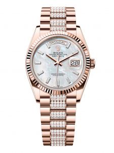Đồng hồ Rolex Day-Date 36 M128235-0079 128235-0079 Vàng Everose 18ct Mặt Khảm Trai Trắng Niềng Kim cương - Mẫu 2024